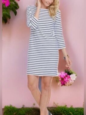 Vineyard Vines Women’s Sz M Nautical Stripe Boat Neck Cotton Dress